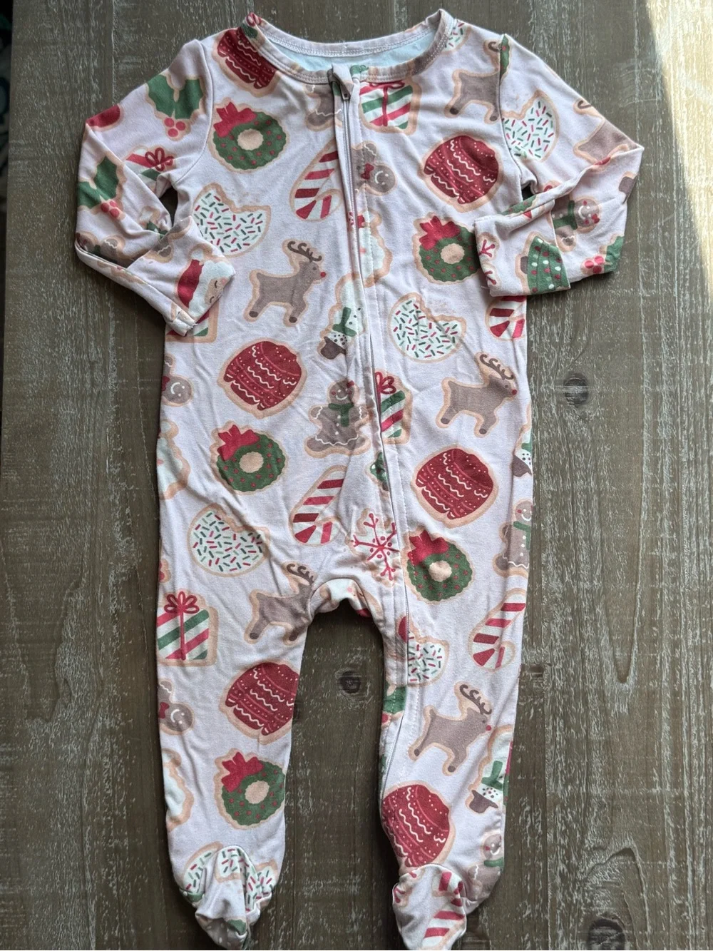+Caden Lane Cookie Cuddles Christmas Bamboo Zipper Footie 3-6M Baby Girl Pink